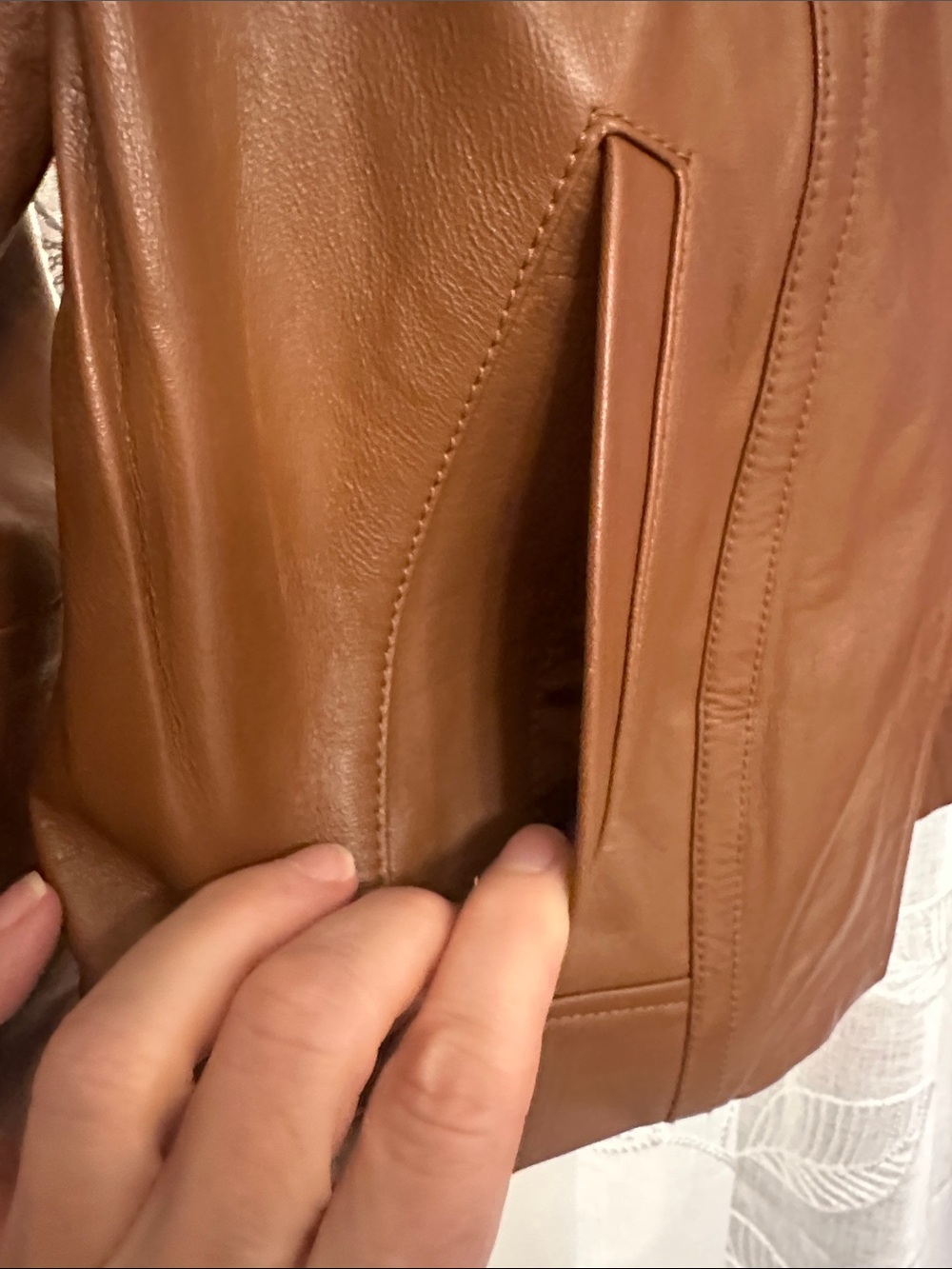 Michael Kors Cognac Brown Leather Zip Moto Jacket - Picture 3 of 10